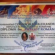diploma de patriot roman pentru deputatul vlad cosma