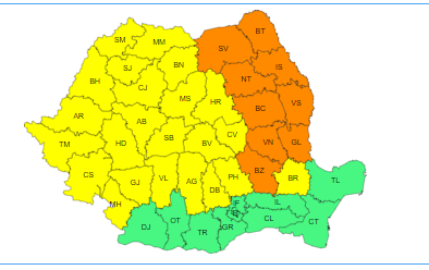 avertizare meteo cod galben de averse si vant puternic