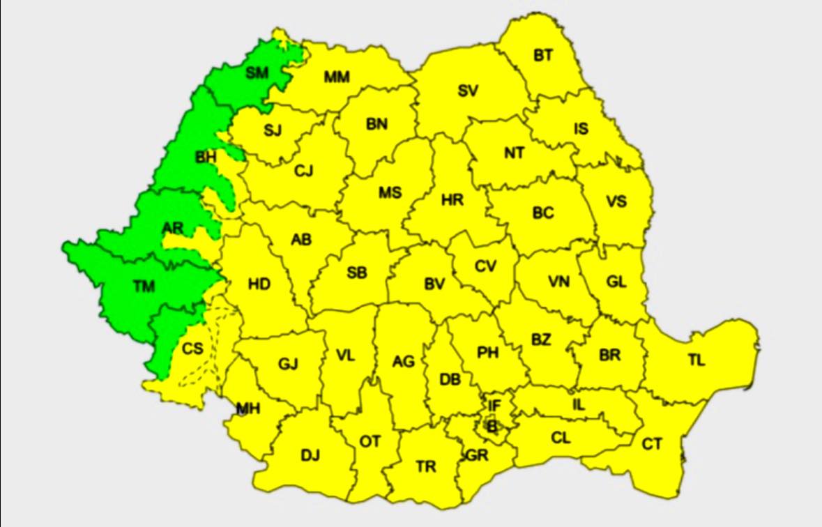 cod galben de ger atentionare meteorologica in vigoare pana la sfarsitul saptamanii