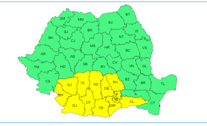 Cod galben de caniculă în Oltenia și Muntenia. Temperaturi anormal de ridicate