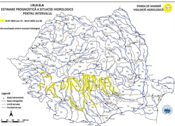 INHGA a emis cod galben de inundații pentru mai multe județe, inclusv Prahova