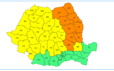 Avertizare meteo. Cod galben de averse și vânt puternic