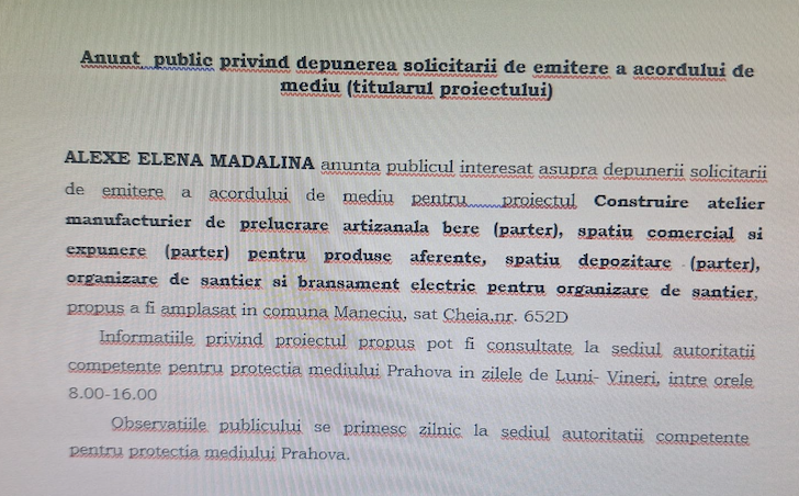 ANUNT DEPUNERE SOLICITARE EMITERE ACORD DE MEDIU
