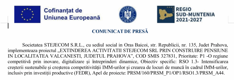 Comunicat de presă- invitatie de participare SC STEJECOM SRL